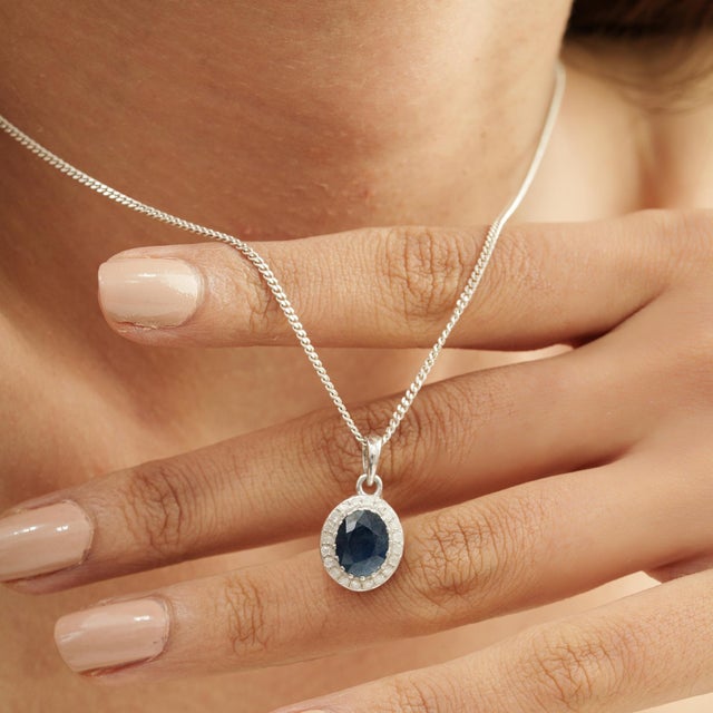 Late 20th Century Royal 2.43 Ct Oval Blue Sapphire & Diamond Halo Pendant by Carat&Her For Sale - Image 9 of 13