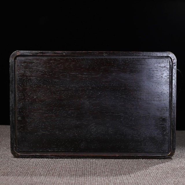 Vintage Chinese Rosewood Tea Tray | Mother-of-Pearl Inlaid Dragon & Phoenix Motif For Sale - Image 9 of 9