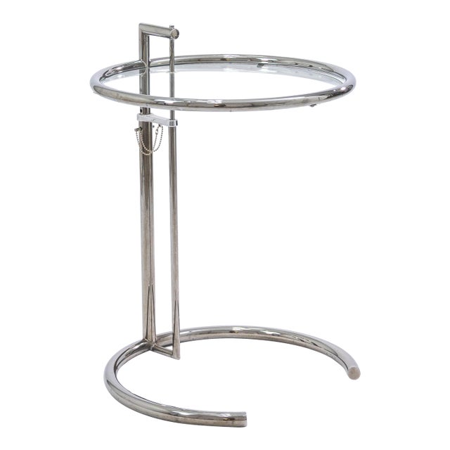 Contemporary Modern Eileen Gray Chrome and Glass Adjustable Side End Table For Sale
