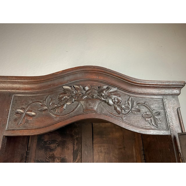 Antique French Provincial Carved Oak Bonnetière Cabinet For Sale - Image 9 of 14