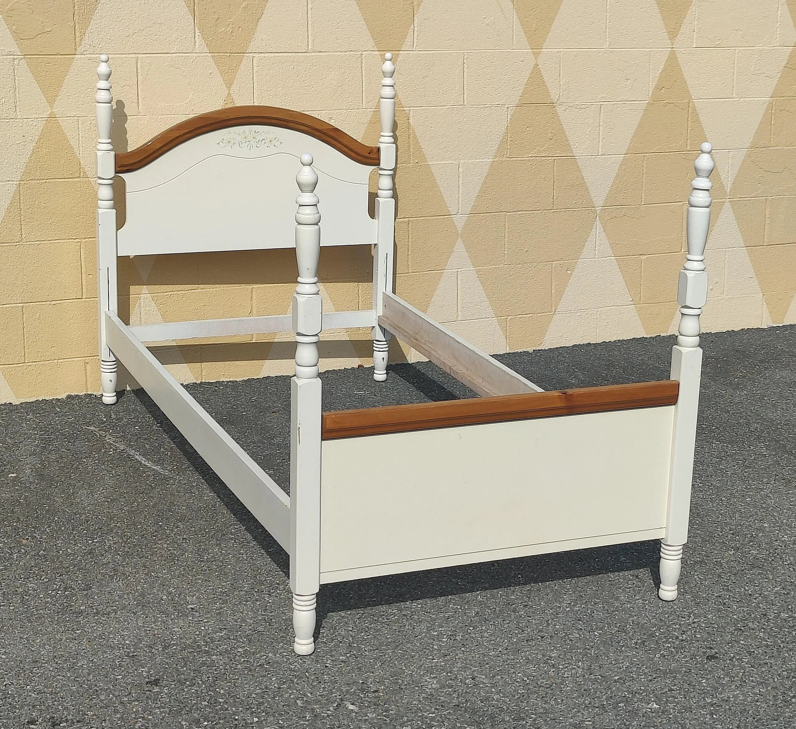 1950s Vintage Drexel Off White French Provincial Twin XL Bed