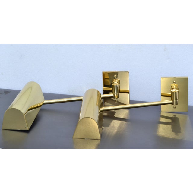 Mid-Century Modern Hansen Retractable Brass & Metal Sconces Lamps Metalarte Spain Wall Lights Pair For Sale - Image 3 of 13