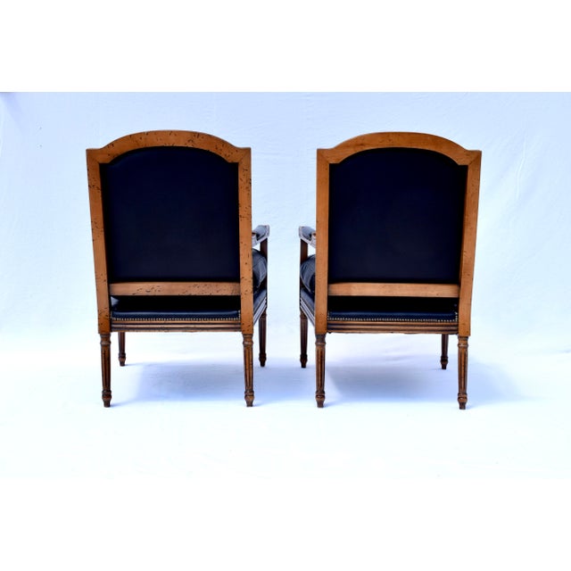 Baker Furniture Company Louis Xvi Style Leather Fauteuil Chairs For Sale - Image 4 of 12