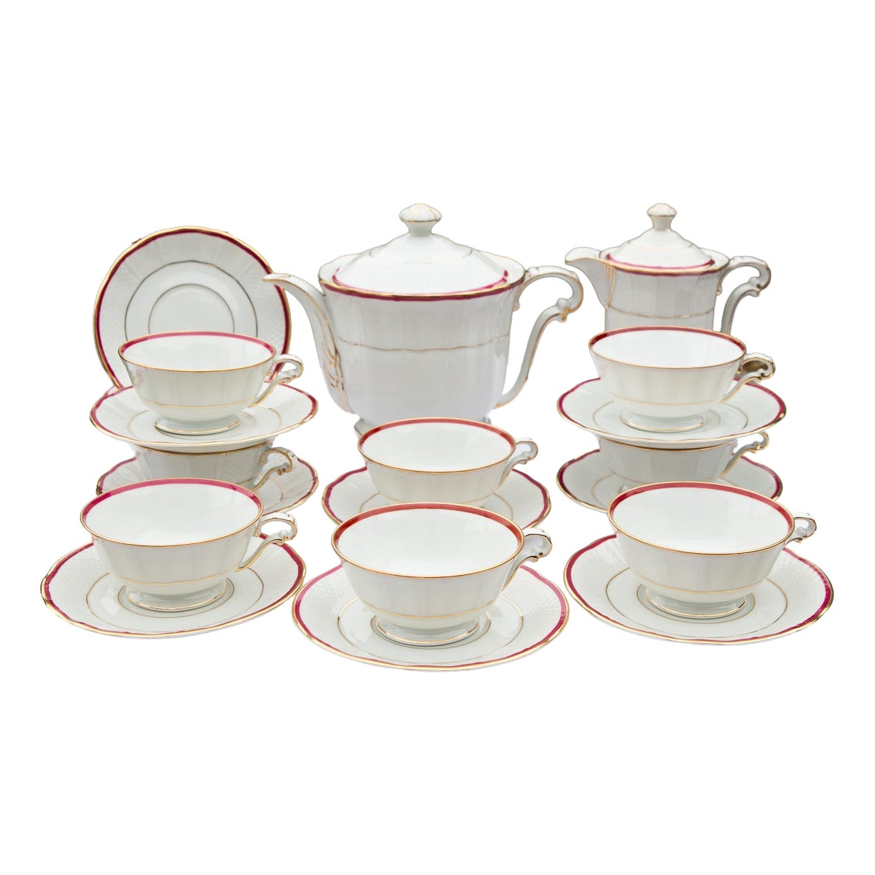 Bernardaud Limoges Porcelain Tea Set for Eight People, 1940s, Set