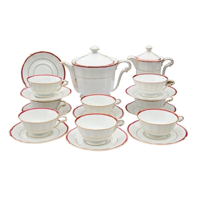 Bernardaud Limoges Porcelain Tea Set for Eight People, 1940s, Set of 21 For Sale