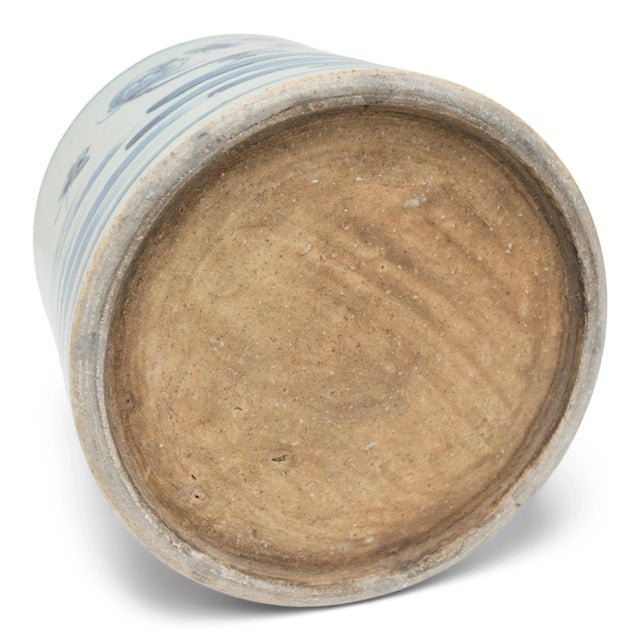 Vintage Chinese Blue & White Peony Brush Pot For Sale In Chicago - Image 6 of 6