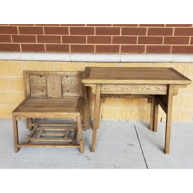 Old Chinese Elm Wood Desk With Hidden Chair For Sale - Image 9 of 12