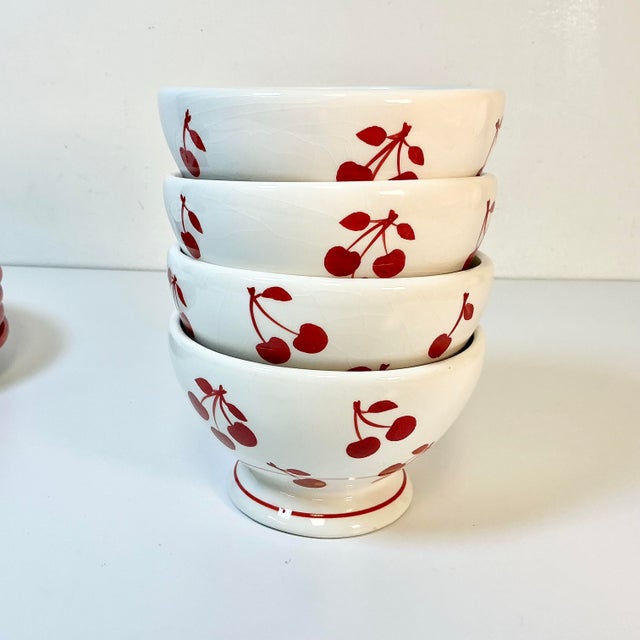 Vintage Art Deco Boho Chic Cherries Jubilee Luncheon Plates & Bowls - Set of 8 For Sale - Image 9 of 12