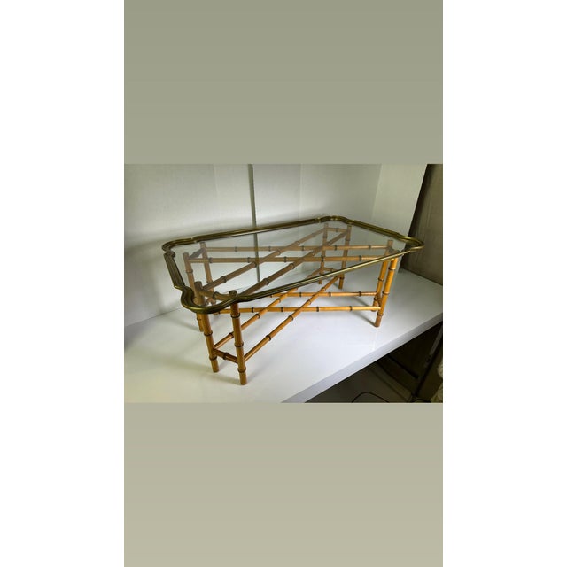 1970s Regency Style Faux Bamboo and Brass Coffee Table For Sale - Image 6 of 12