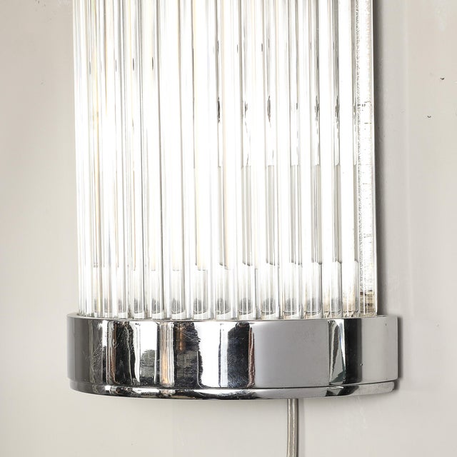 Pair of Art Deco Style Glass Rod Sconces in Chrome Fittings For Sale - Image 12 of 15