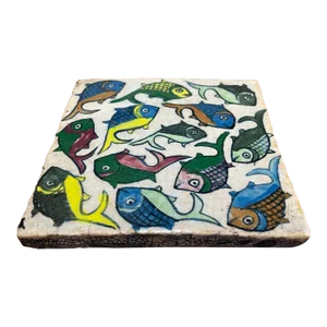Vintage Hand Painted Tile With Swimming Fish Motif
