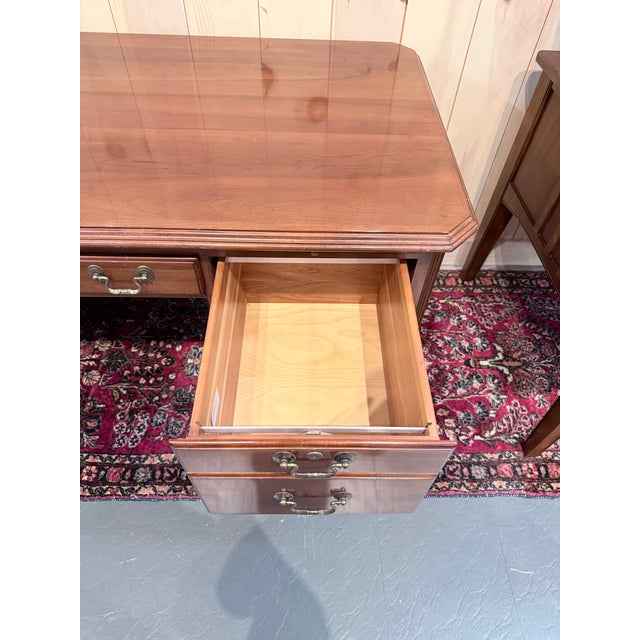 Wood Vintage Ethan Allen Georgian Style Cherry Executive Partner’s Desk For Sale - Image 7 of 12