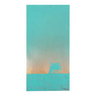 La Sunrise - Abstract Gradient Beach Scene Teal Tone Still Life Acrylic Painting by Kathleen Keifer For Sale