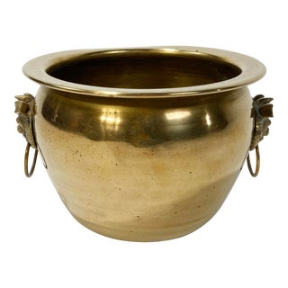 Vintage Brass Planter Cachepot With Foo Dog Handles For Sale