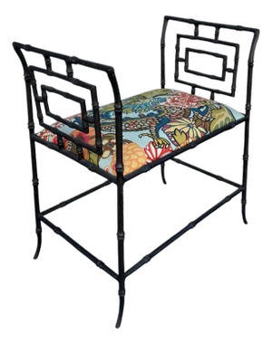 Hollywood Regency Faux Bamboo Metal Bench W Schumacher Chiang Mai Dragon
