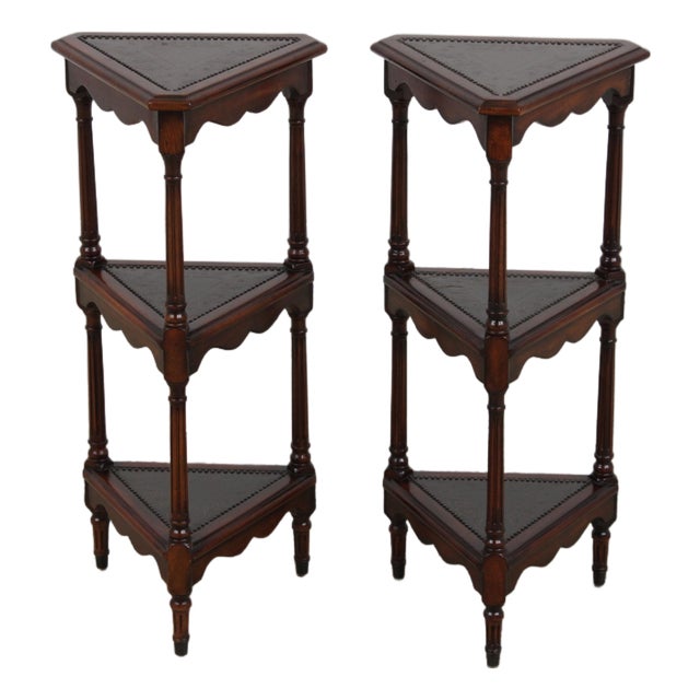 Pair of Theodore Alexander Mahogany 3 Tier Tables For Sale