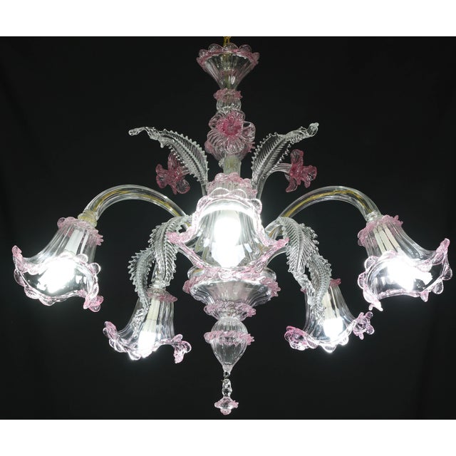Italian Vintage Venetian Chandelier, Pink Murano Glass, 1960s For Sale - Image 3 of 16