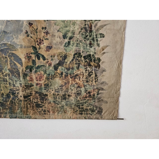 Textile Decorative Window Panel in Fabric with Gouache Print of Garden Motif with Birds and Flowers, 1890s For Sale - Image 7 of 11