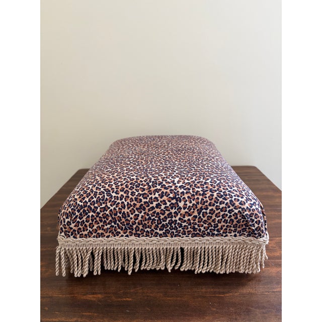 Wood Vintage Leopard Print Footstool With Gold Fringe For Sale - Image 7 of 8