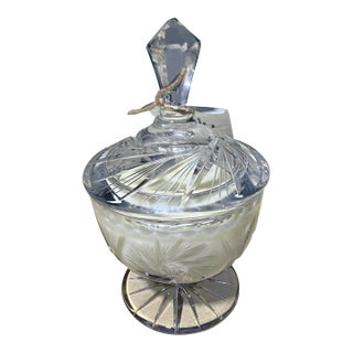 Vintage 1980s Cut Crystal Footed Lidded Bonbonnière 3-Wick Candle by Antique Flames For Sale