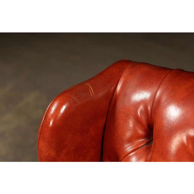 Vintage Wingback Tufted Armchair With Ottoman in Burnt Orange For Sale - Image 12 of 12