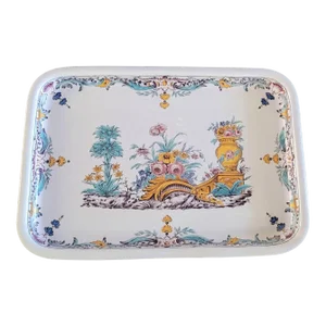 Monumental Antique Swedish Rérstrand Hand-Painted Porcelain Tray, Signed & Dated 1913