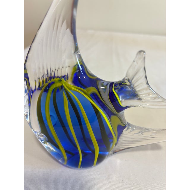 Vintage Blown Art Glass Fish Sculpture – Blue & Yellow Striped For Sale - Image 10 of 11