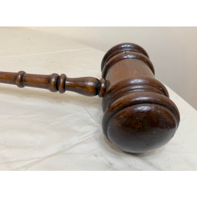 Brown Huge Vintage Handmade Carved Turned Wooden Solid Wood Judge Auction Gavel Large For Sale - Image 8 of 11