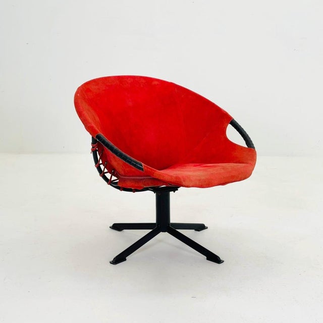 Mid-Century Modern Suede Lounge Chair with Black Iron Frame, Germany 1960s For Sale - Image 4 of 11