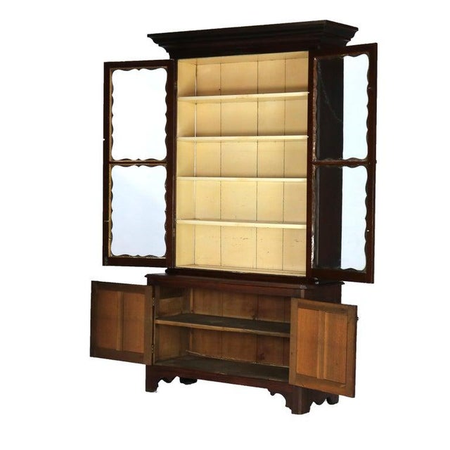 Antique Two-Piece Walnut Step Back Bookcase C1910 Measures - 90.25"h x 47"w x 19.5"d This elegant antique step back...
