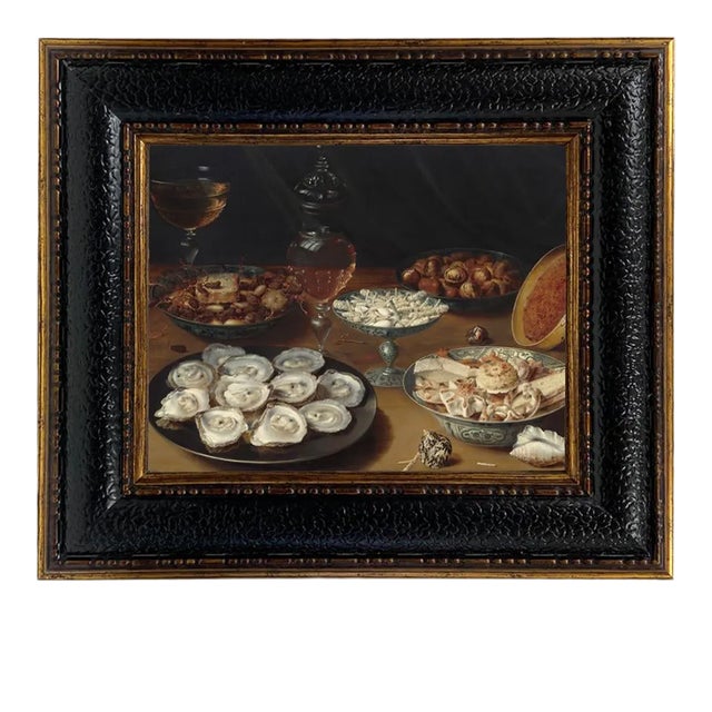 “Dishes with Oysters, Fruit and Wine" After Osias Beert the Elder Contemporary Reproduction Print on Canvas, Framed, 8 x 10 For Sale