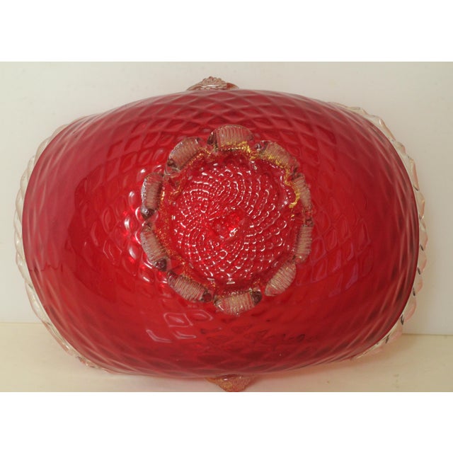 Vintage 1960s Bohemian Cranberry Crystal Decanter & Murano Gold Flake Ruby Glass Bowl Set – Barware Vignette For Sale - Image 12 of 17