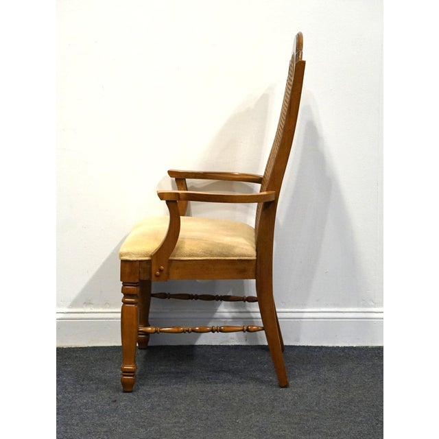 Late 20th Century Singer Furniture Solid Pecan Italian Mediterranean Style Cane Back Dining Arm Chair For Sale - Image 5 of 11