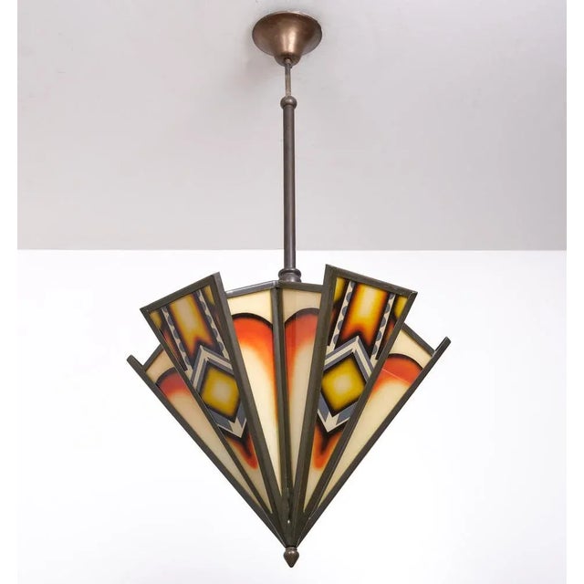 Red Art Deco Amsterdamse School Stained Glass Hanging Light, 1980s For Sale - Image 8 of 8
