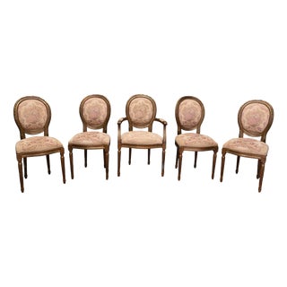 French Louis XVI Style Salon Armchairs, Set of 5 For Sale