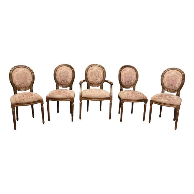 French Louis XVI Style Salon Armchairs, Set of 5 For Sale