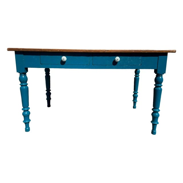 Rustic Provencal Table in Turquoise Fir For Sale - Image 3 of 12