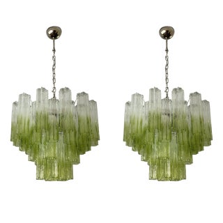 Green Ombre Murano Glass Chandeliers, Set of 2 For Sale