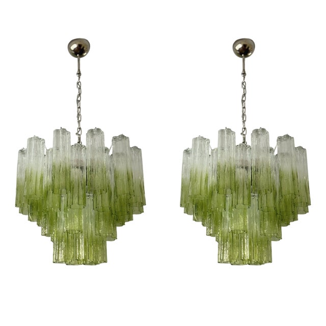 Green Ombre Murano Glass Chandeliers, Set of 2 For Sale
