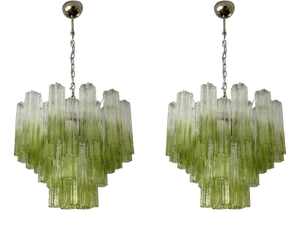Green Ombre Murano Glass Chandeliers, Set of 2