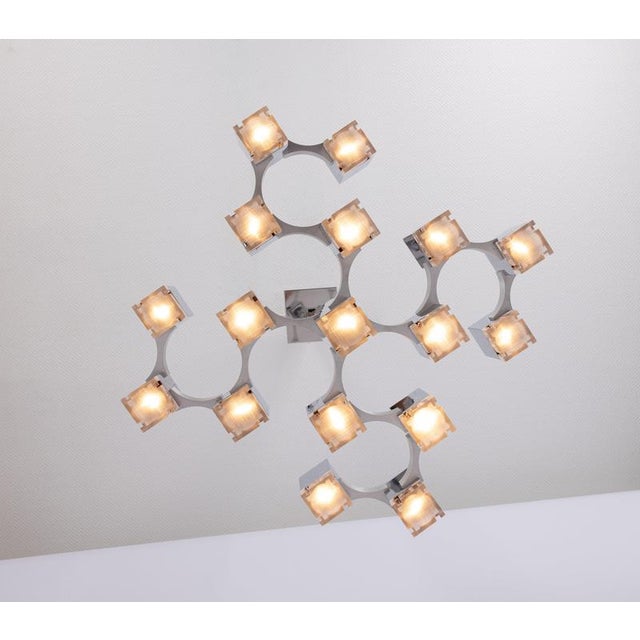 Large Cubic Chrome and Acrylic Glass 17-Light Chandelier by Gaetano Sciolari, Italy, 1960s For Sale - Image 11 of 18