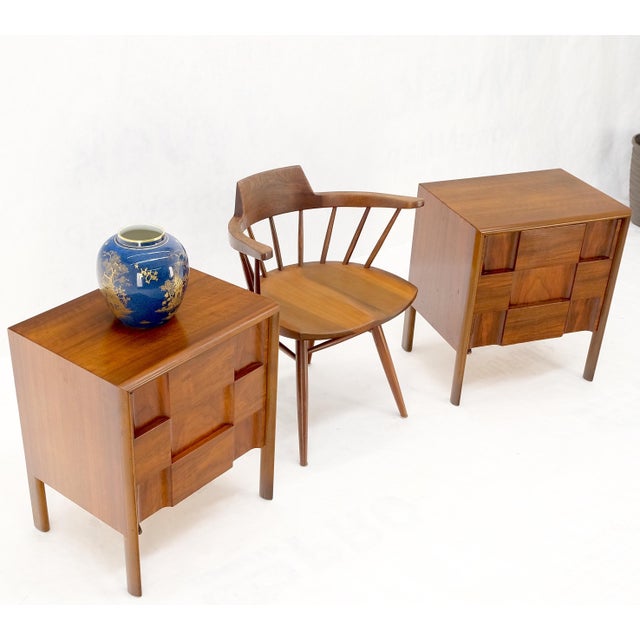 Mid 20th Century Pair Swedish Walnut Birch Int Block Front Door End Side Tables Night Stands Mint For Sale - Image 5 of 13