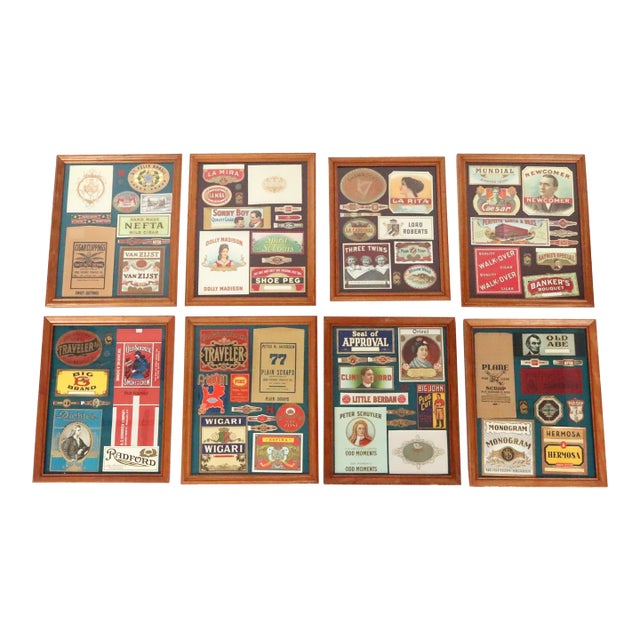 Set of Eight Wood Framed Cigar Box Label Collection For Sale