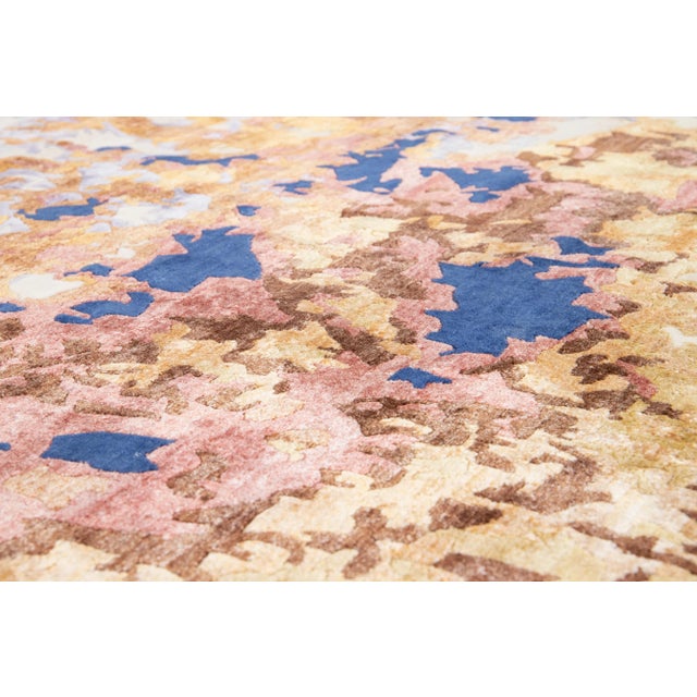 Multicolored Contemporary Wool and Silk Rug With Abstract Design For Sale - Image 9 of 11
