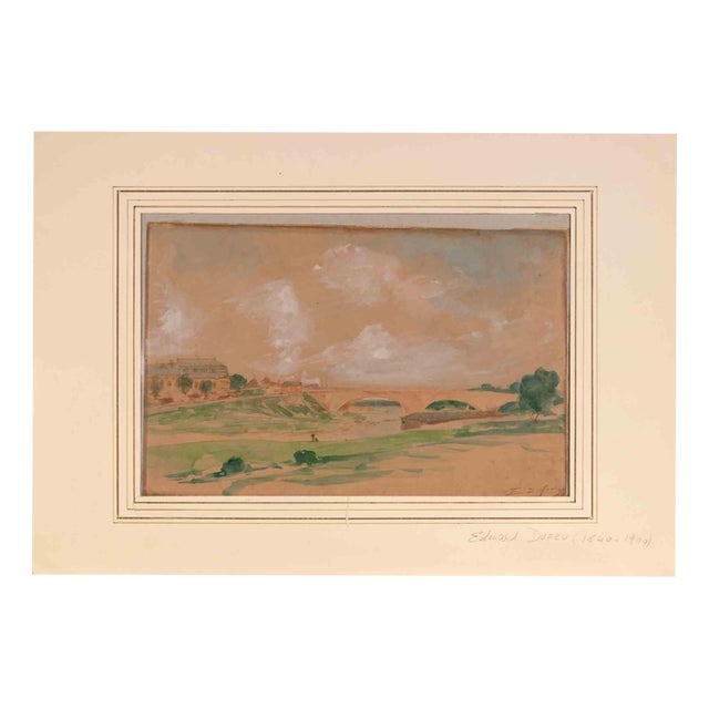 Edouard Dufeu, Landscape, 19th Century, China Ink and Watercolor For Sale