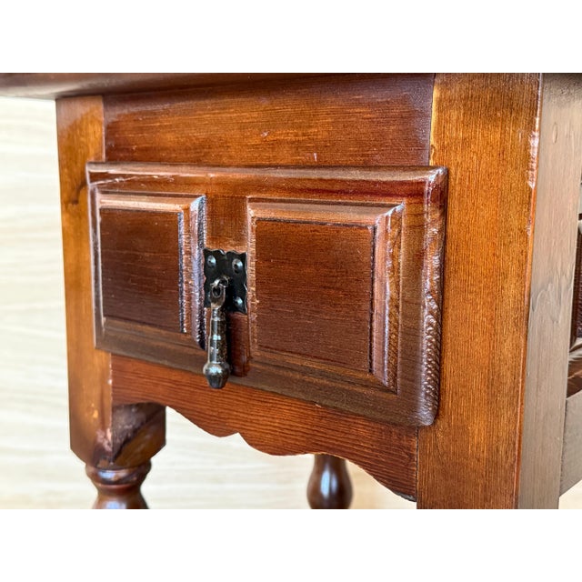 Wood Early 20th Century Pair of Spanish Nightstands with Drawer and Iron Hardware For Sale - Image 7 of 18