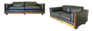 Mod. 920 Modular Sofas in Black Leather and Walnut by Afra & Tobia Scarpa for Cassina, 1967, Set of 2