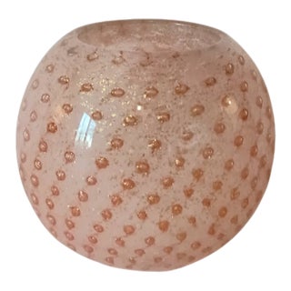 Glass Paperweight Pink W/ Gold Flecks Contolled Bubbles Tealight Holder or Vase For Sale