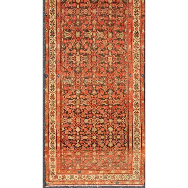 Antique Early 20th Century Persian Herati Design Malayer Runner 3'4 X 13'1 For Sale - Image 4 of 13