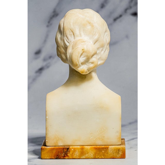 Lovely Small Hand Carved White Marble Statue Sculpture Woman Bust Profile Antique Art Home Decor For Sale - Image 9 of 12